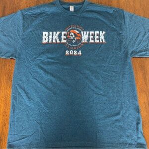 2024 Bike Week Daytona Beach Ribboned Skull T-Shirt Blue Size XL